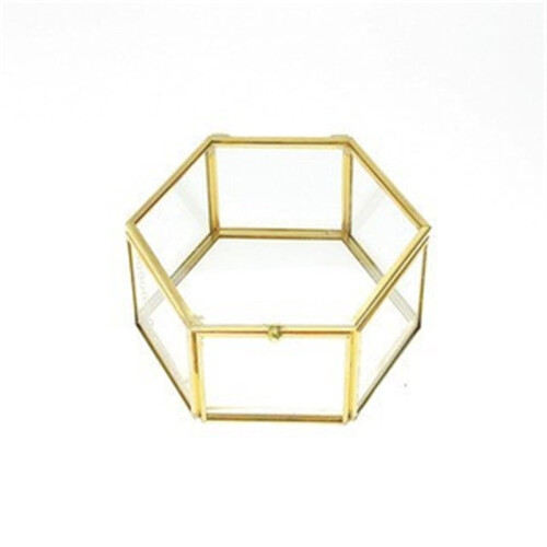 Hexagon Glass Jewelry Box with Gold Frame