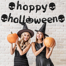 Guirlande de fanions d'Halloween pour intérieur et extérieur, 18 pièces + 2 cordes