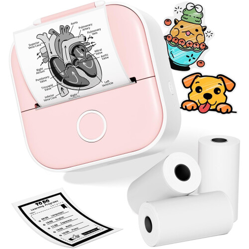 Draagbare thermische stickerprinter T02 met 3 papierrollen