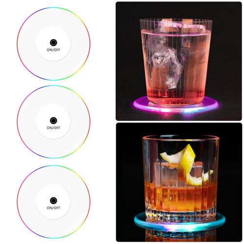 LED-Acryl-Getränkeuntersetzer-Set – 6er-Pack, 10 cm Durchmesser