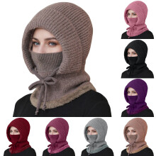 Cagoule tricotée pour femme, masque et écharpe d'hiver combinés