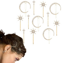 Pinces à cheveux lune et étoile plaquées or avec strass (12 pièces)