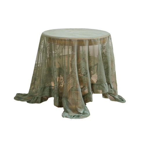 Lace Round Tablecloth Green 90cm Vintage Ruffled