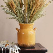 Ceramic Rustic Farmhouse Vase – Distressed Yellow Flower Vase for Living Room, Bedroom, Kitchen, Office Shelf & Table Decor