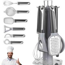 7-Piece Stainless Steel Kitchen Utensil Set with Storage
