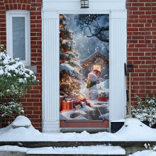 Décoration de porte de Noël motif sapin et rennes 180 x 89 cm