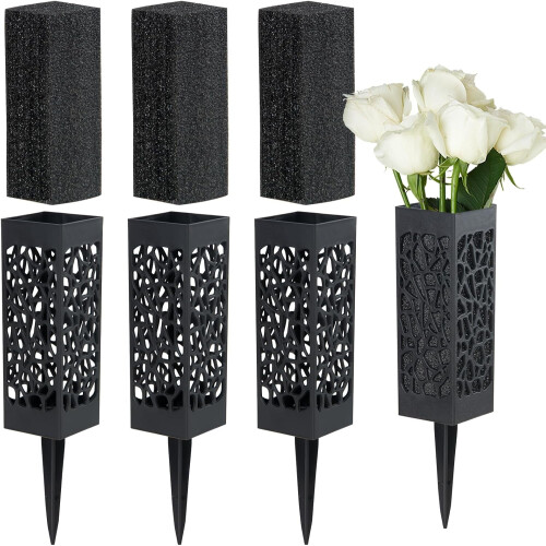 Vaso da cimitero nero con punte, set da 8 pezzi, 28 cm