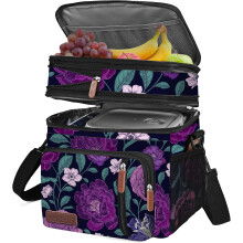 Geïsoleerde, lekvrije lunchtas met paarse bloemenprint, 15 liter