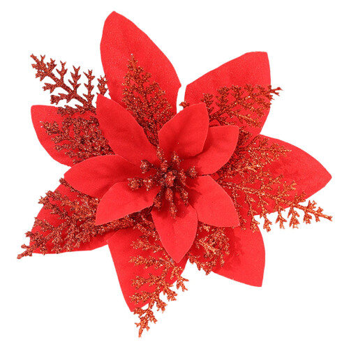 Red Glitter Flower Ornaments 6in Pack