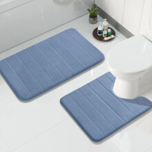 Ensemble de tapis de bain en mousse à mémoire de forme bleu denim, 2 pièces, 80 x 51 cm et 61 x 51 cm