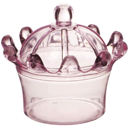 12 Crown-Shaped Plastic Candy Boxes Pink