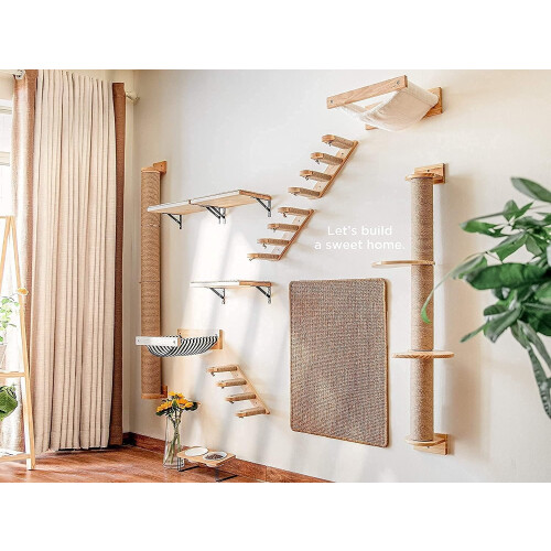 Wall-Mounted Cat Activity Tree with Jute Posts and Pine