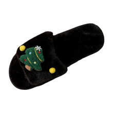 Pantuflas navideñas para hombre y mujer, zapatillas de casa de felpa suave con diseño de árbol de Navidad para interiores y exteriores.