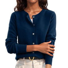 Elastisk polyester damegenser med knapper og kort cardigan, løs passform, essensielt yttertøy for reiser