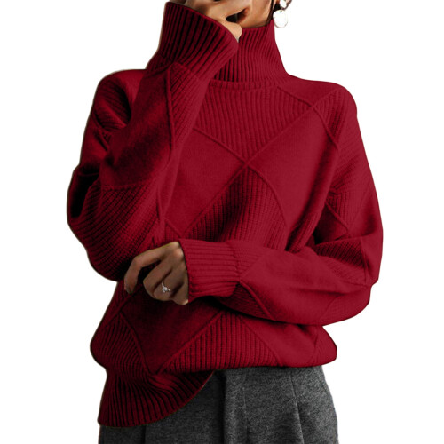 Damstickad tröja med lång ärm, överdimensionerad pullover