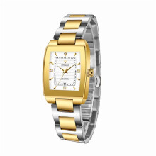Vierkant dameshorloge van roestvrij staal met gouden accenten, 32 mm.
