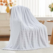Coperta in pile di flanella, misura singola 60x80 pollici, bianca