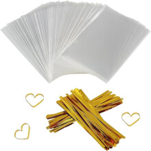 Clear Cellophane Candy Bags with Metallic Twist Ties 4x6