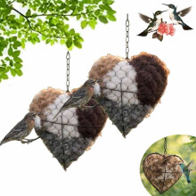 Nido per uccelli a forma di cuore in fibra di alpaca, fatto a mano e ricaricabile, confezione da 2 pezzi.