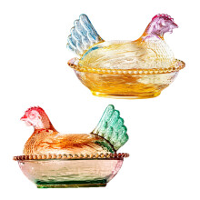 2Pcs Glass Crystal Hen-Shape Candy Dishes Creative Chicken-2PCS