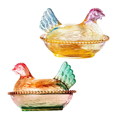 2Pcs Glass Crystal Hen-Shape Candy Dishes Creative Chicken-2PCS