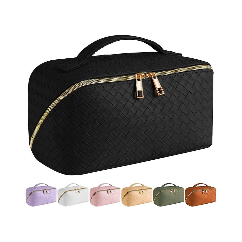 Cosmetic Bag PU Leather Woven Large Capacity