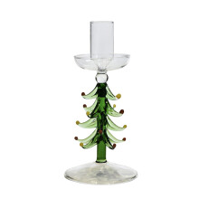 Bougeoir en verre soufflé à la main, motif sapin de Noël