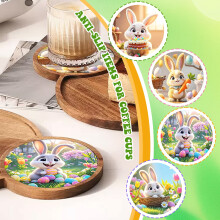 Ensemble de 4 dessous de verres lapin de Pâques – Dessous de tasses en bois, antidérapants et résistants à la chaleur, pour la décoration de