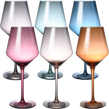 Ensemble de 6 verres à vin colorés, soufflés à la main et sans plomb