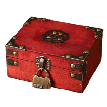 Wood Jewelry Storage Box For Valuables-retro red Password lock