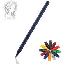 Metal Alloy Writing Instrument, The Endless Pencil, Reusable with 12 Colors Replaceable Nibs, For Drawing, Writing, Painting, Sketching (Black)