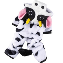 Mikina s kapucí pro psy s potiskem krav a 3D rohy, měkký fleece, velikost M