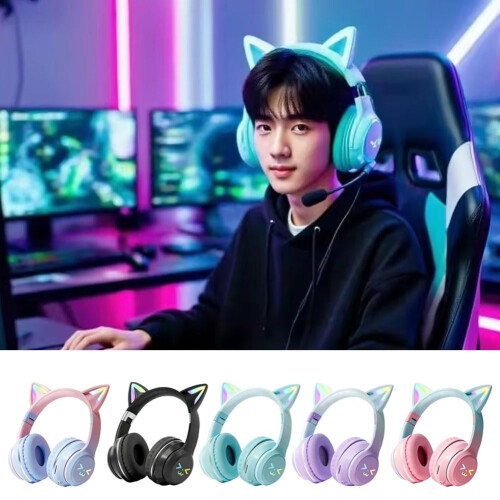 Écouteurs Bluetooth sans fil avec oreilles de chat pour filles 2