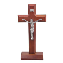 Religious Christian Standing Crucifix with-Silver brown wood
