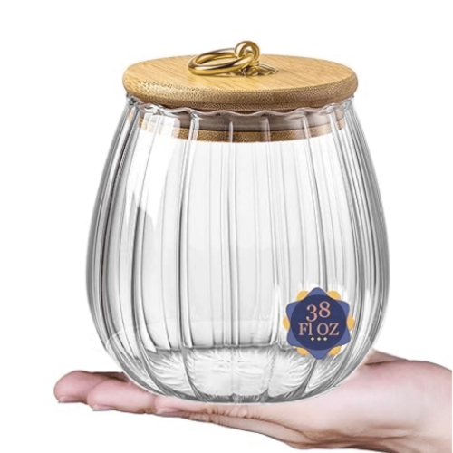 Jar Stórála Gloine Borosilicate le Clúdach Bambú Aerdhíonach,