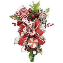 Couronne de Noël artificielle en forme de canne à sucre rouge, 61 cm (24 pouces)