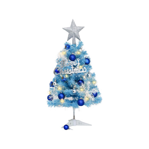 Blue snow-flocked mini Christmas tree 45 cm with LED lights