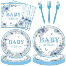 Baby in Bloom Blaues Blumen-Babyparty-Dekorationsset, 96-teilig