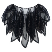 Elegant Embroidered Capes With Sequins Decoration-Black