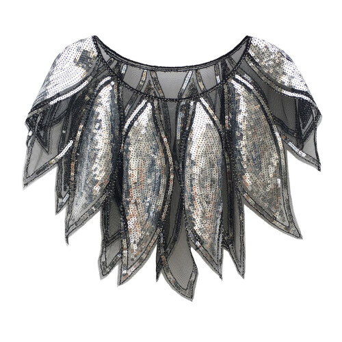 Retros Embroidered Capes For Wedding Sequins-black silver