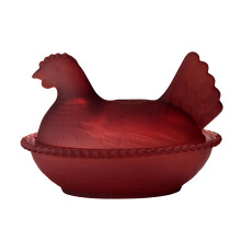 Hen on Nest Glass Candys Jar with Lid Crystal Glass-Burgundy