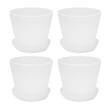 4X Plastic Plant Flower Pot Planter with Saucer Tray Round Gloss Home Garden Decor, White Upper Caliber -, 10cm