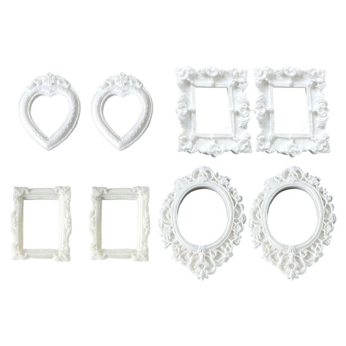 8PCS Multipurpose Baroquely Small Photo Frame for Craft-White
