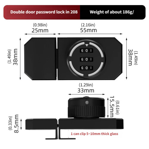 Cabinet Password Hasp Lock 3 Digit-208 double door blac 2