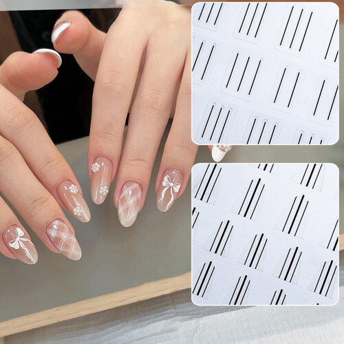 Αυτοκόλλητα Lines Nails για Nails, Αυτοκόλλητα 3D Check Nails Art για σχέδια νυχιών, Αυτοκόλλητα 1
