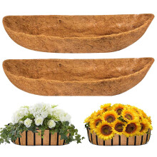 YUNSTK 2 Pcs Coco Liner Trough, 30 Inch Wall Mounted Planter Liner, Natural Coconut Fiber Hanging Basket Liners, Coco Fiber Replacement Liner for