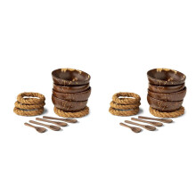 Coconut Bowls with Spoons & Stands - Set of 8 Coconut Shell Bowls + Wooden Spoons & No-Wobble Holders for Salad