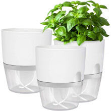 iDattel Plastic Plant Pots Indoor,15.3CM Self Watering Plant Pots 3 Pack,Flower Pot Modern Decorative Plastic Planter with Extra Large Water Storage