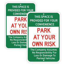 Phyabe 2 Pack Park at your Own Risk Sign Not Responsible for Accidents, 12 x 18 inch Rust Free Aluminum Sign, Weather Resistant, Waterproof, Durable