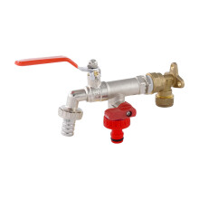 W?rmer System Double Duo Outlet Garden Tap with 15mm Brass Compression Fitting Wall Plate Elbow